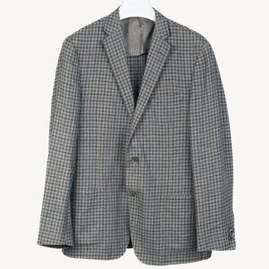 Corneliani Grey & Blue Plaid Two-Button Blazer